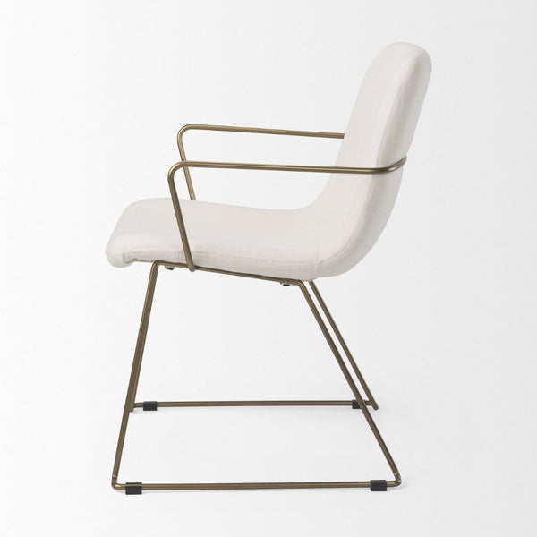 Mercana Sawyer Modern Industrial Dining Chair with Slate Faux Leather and Sturdy Matte Black Iron Frame Cream Fabric | Gold Metal (Armchair) 69846