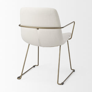 Mercana Sawyer Modern Industrial Dining Chair with Slate Faux Leather and Sturdy Matte Black Iron Frame Cream Fabric | Gold Metal (Armchair) 69846