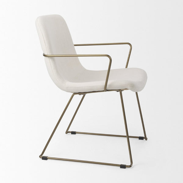 Mercana Sawyer Modern Industrial Dining Chair with Slate Faux Leather and Sturdy Matte Black Iron Frame Cream Fabric | Gold Metal (Armchair) 69846