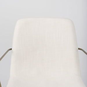 Mercana Sawyer Modern Industrial Dining Chair with Slate Faux Leather and Sturdy Matte Black Iron Frame Cream Fabric | Gold Metal (Armchair) 69846