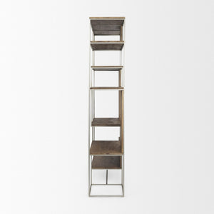 Mercana Morris 6-Shelf Shelving Unit - Modern Wood and Metal Design for Stylish Storage and Display Solutions Brown Wood | Silver Metal 69104