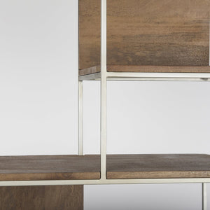 Mercana Morris 6-Shelf Shelving Unit - Modern Wood and Metal Design for Stylish Storage and Display Solutions Brown Wood | Silver Metal 69104