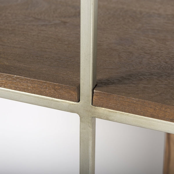 Mercana Morris 6-Shelf Shelving Unit - Modern Wood and Metal Design for Stylish Storage and Display Solutions Brown Wood | Silver Metal 69104