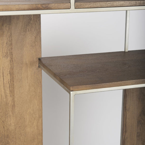 Mercana Morris 6-Shelf Shelving Unit - Modern Wood and Metal Design for Stylish Storage and Display Solutions Brown Wood | Silver Metal 69104