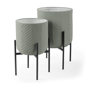 Mercana Mabel Elegant Metal Plant Stands with Black Iron Base for Stylish Indoor Greenery Display Green Metal | Set of 2 70053