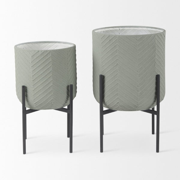 Mercana Mabel Elegant Metal Plant Stands with Black Iron Base for Stylish Indoor Greenery Display Green Metal | Set of 2 70053