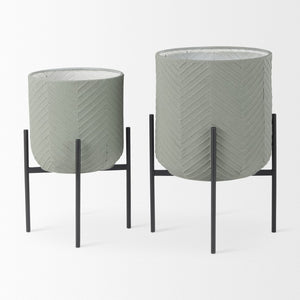 Mercana Mabel Elegant Metal Plant Stands with Black Iron Base for Stylish Indoor Greenery Display Green Metal | Set of 2 70053