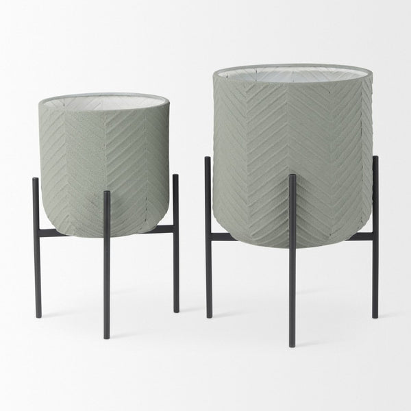 Mercana Mabel Elegant Metal Plant Stands with Black Iron Base for Stylish Indoor Greenery Display Green Metal | Set of 2 70053