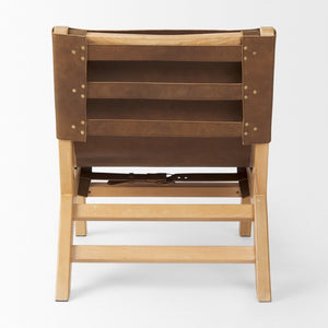 Mercana Elodie Modern Accent Chair: Stylish Leather & Beech Wood Design for Living Room & Office Elegance Brown Leather | Natural Wood 69627