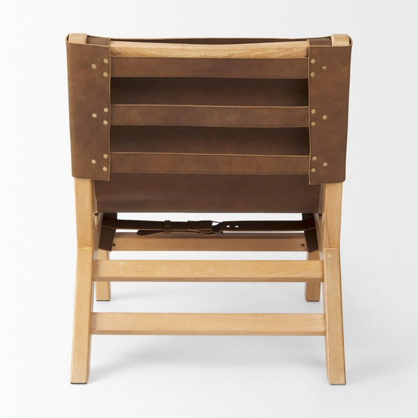 Mercana Elodie Modern Accent Chair: Stylish Leather & Beech Wood Design for Living Room & Office Elegance Brown Leather | Natural Wood 69627