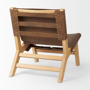 Mercana Elodie Modern Accent Chair: Stylish Leather & Beech Wood Design for Living Room & Office Elegance Brown Leather | Natural Wood 69627