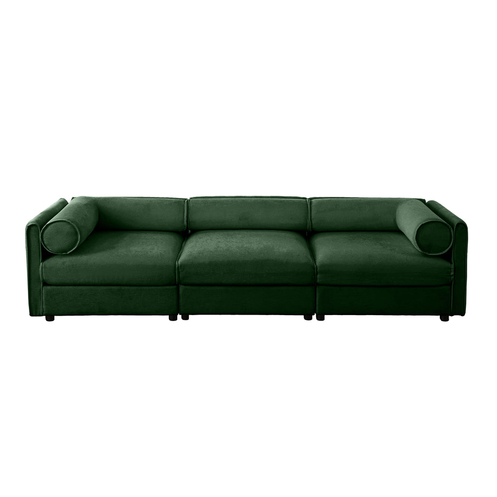 English Elm Elegant Green Chenille Sofa: Chic 3-Seater With Hidden Storage, Ergonomic Backrest & Modular Design W714S01060