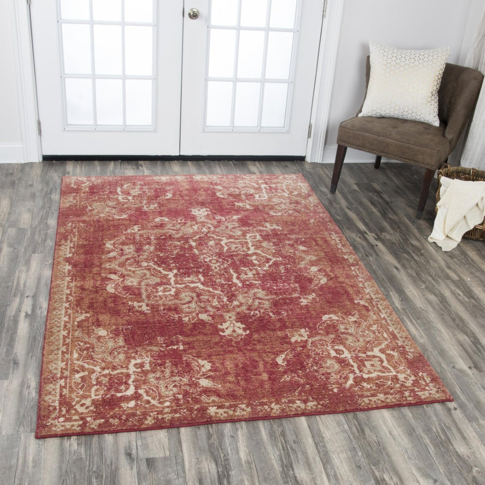 Alora Decor Euphoria Hand-Finished Red Runner Rug In New Zealand Wool — Distressed Medallion, Durable Comfort 2'6" x 8' 00600610300702608