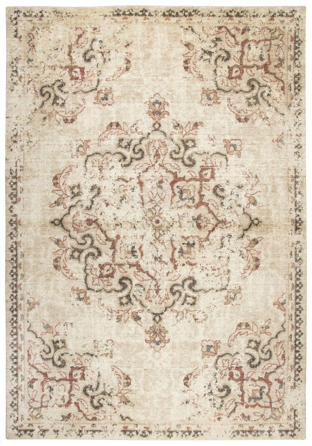 Alora Decor Euphoria Vintage-Inspired Beige Medallion Rug In Washed New Zealand Wool — Durable, Soft, Elegant 3' x 5' 00600610400040305