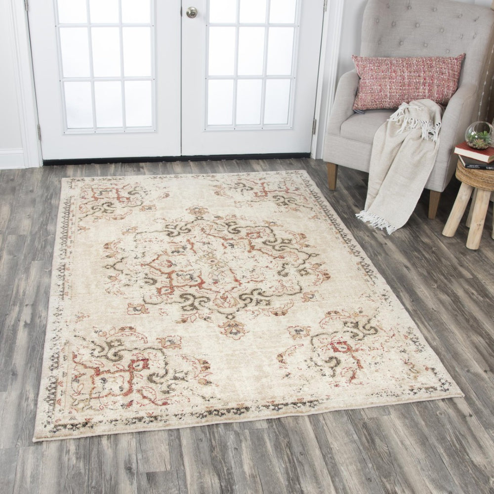 Alora Decor Euphoria Vintage-Inspired Beige Runner Rug In New Zealand Wool — Distressed Medallion, Durable Elegance 2'6" x 8' 00600610400042608