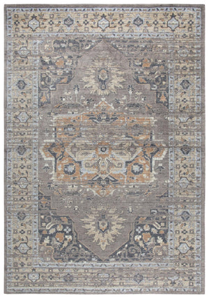 Alora Decor Euphoria Handcrafted New Zealand Wool Rug With Distressed Medallion In Rustic Rust, Blue, Orange Tones 5' x 8' 00600610500330508