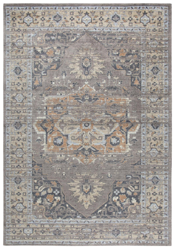 Alora Decor Euphoria Handcrafted New Zealand Wool Rug With Distressed Medallion In Rustic Rust, Blue, Orange Tones 5' x 8' 00600610500330508