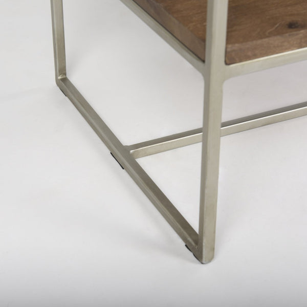 Mercana Morris 4-Shelf Vertical Shelving Unit with Solid Wood and Sleek Metal Frame for Stylish Storage Solutions Brown Wood | Silver Metal 69103