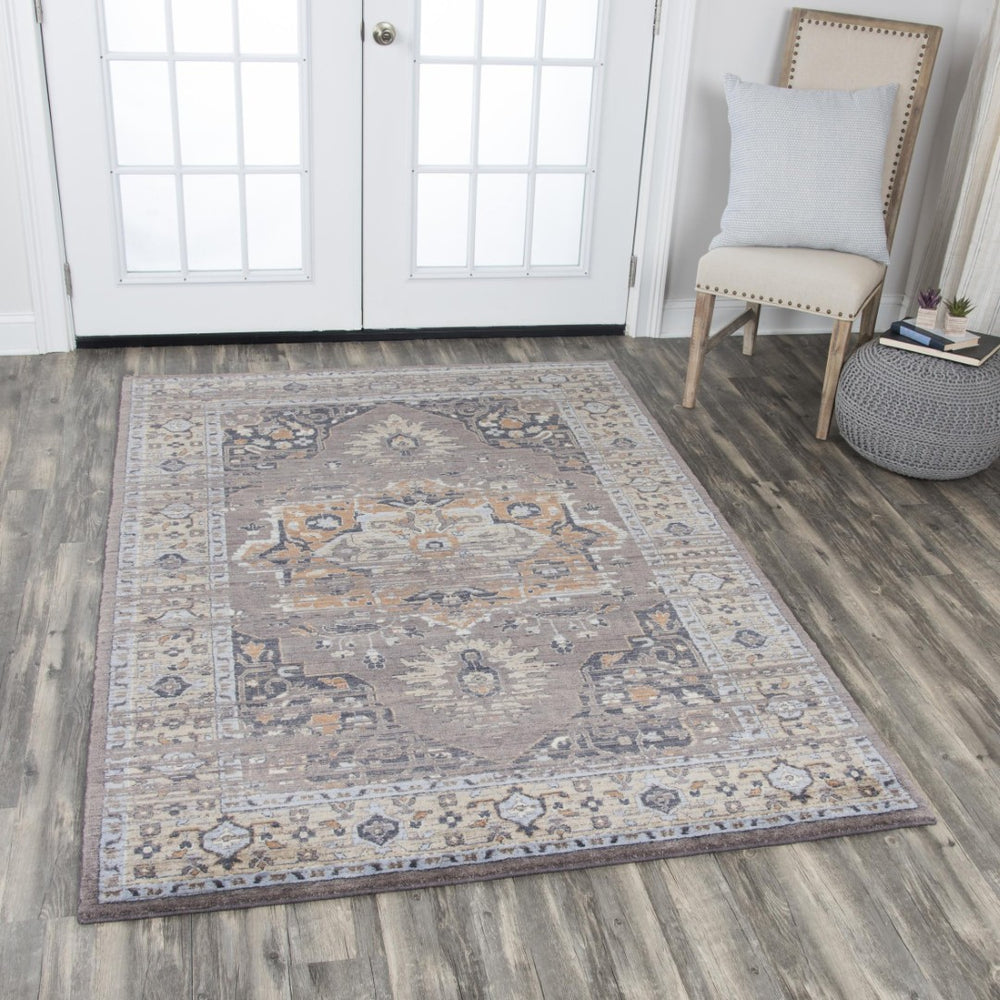 Alora Decor Euphoria Handcrafted New Zealand Wool Rug With Distressed Medallion In Rustic Rust, Blue, Orange Tones 5' x 8' 00600610500330508