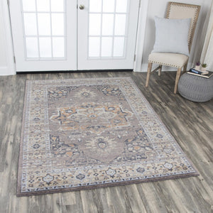 Alora Decor Euphoria Handcrafted New Zealand Wool Rug With Distressed Medallion In Rustic Rust, Blue, Orange Tones 5' x 8' 00600610500330508