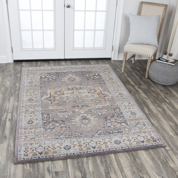 Alora Decor Euphoria Handcrafted New Zealand Wool Rug With Distressed Medallion In Rustic Rust, Blue, Orange Tones 5' x 8' 00600610500330508