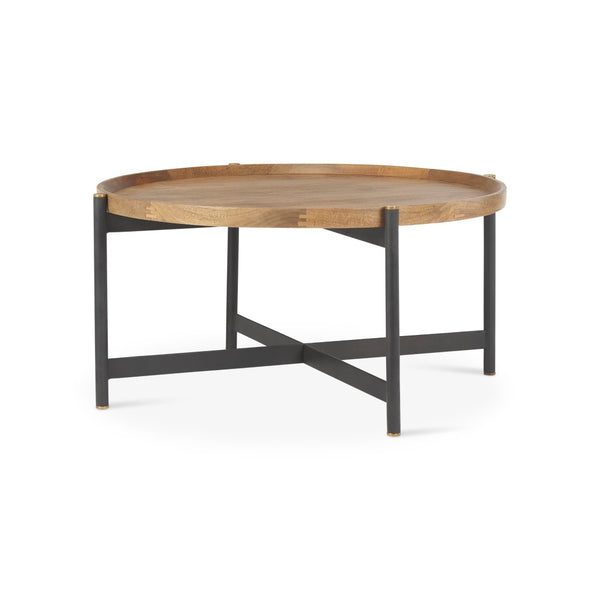 Mercana Marquisa Industrial-Style Coffee Table with Mango Wood Top and Sturdy Iron Frame for Modern Living Spaces Brown Wood | Black Metal | Small 70061