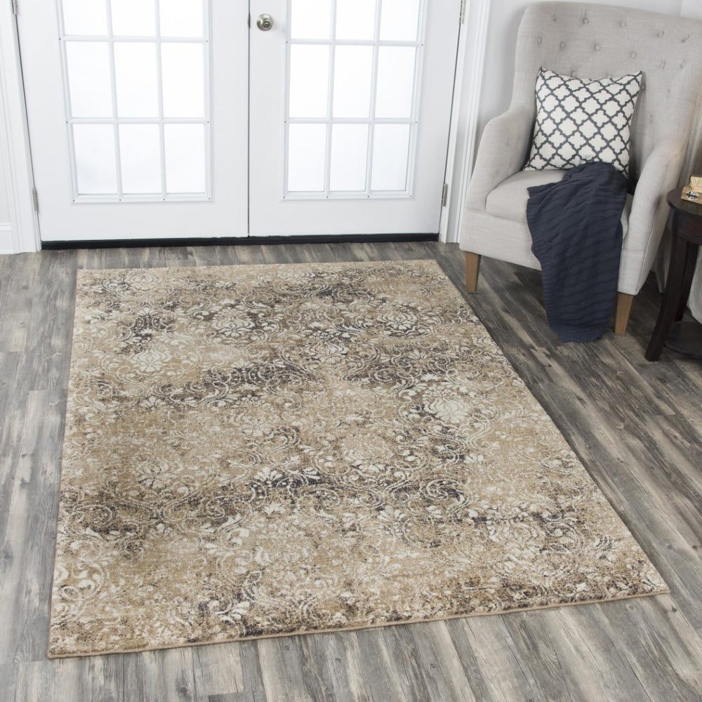 Alora Decor Euphoria Neutral Damask Wool Rug — Hand-Washed New Zealand Wool, Loomed Hand-Knotted Look, Durable Elegance 8' x 10' 00600610800280810