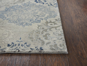 Alora Decor Euphoria Hand-Finished New Zealand Wool Runner With Transitional Medallion In Soothing Grays & Blues 2'6" x 10' 00600611400432610