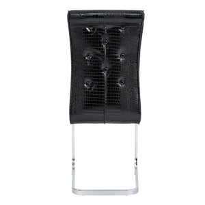 English Elm Set of 2 Glam Faux Alligator Pvc Dining Chairs with Crystal Buckle Bow Legs Black W3875P371058