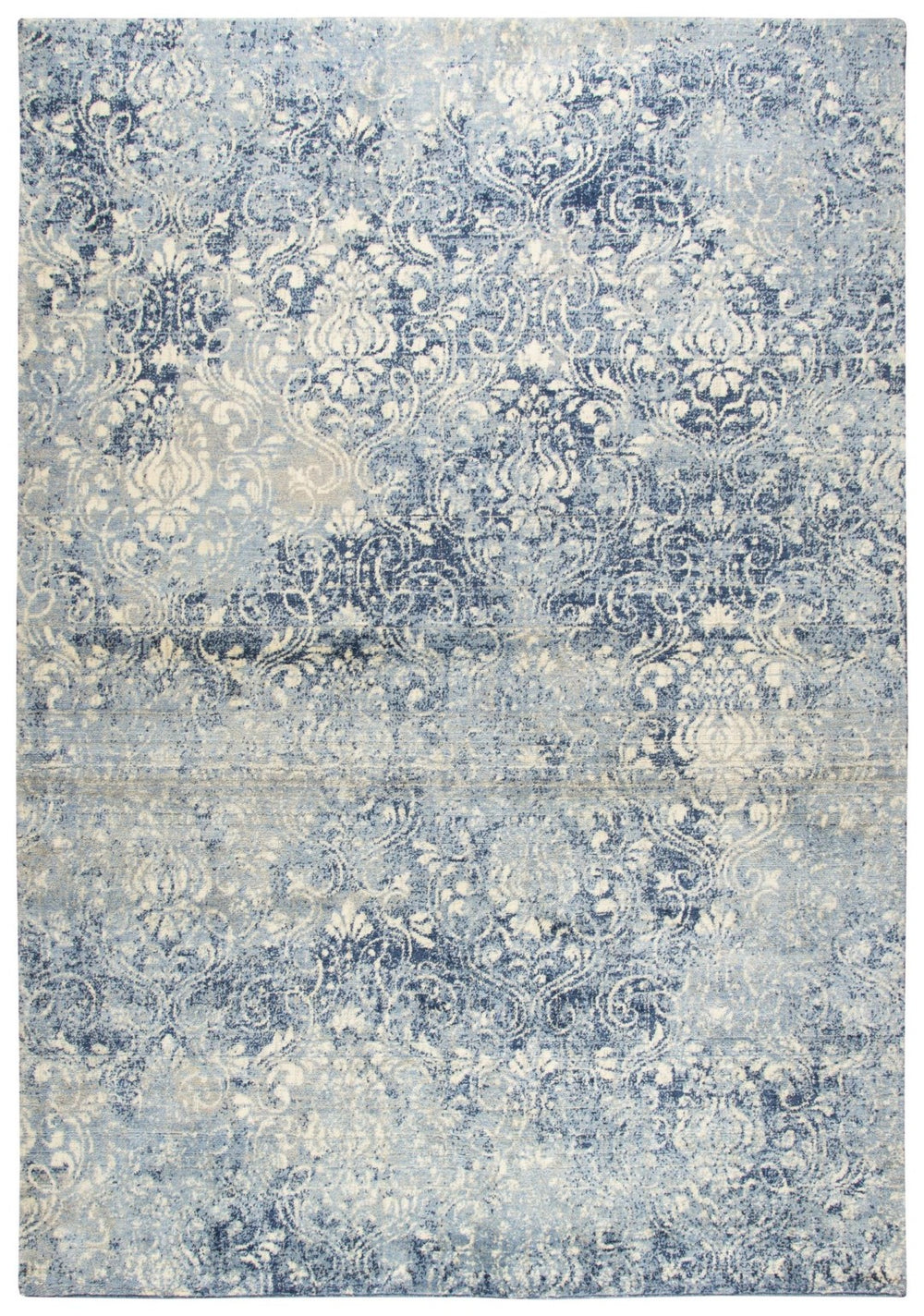 Alora Decor Euphoria Transitional Blue & Ivory Damask Rug — Distressed New Zealand Wool, Plush, Hand‑Finished Elegance 8' x 10' 00600612000520810