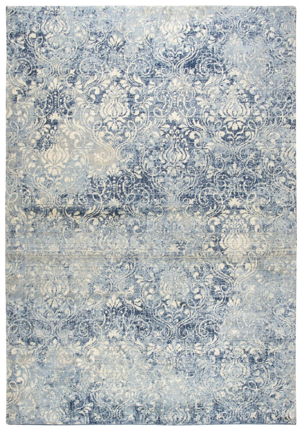 Alora Decor Euphoria Transitional Blue & Ivory Damask Rug — Distressed New Zealand Wool, Plush, Hand‑Finished Elegance 8' x 10' 00600612000520810