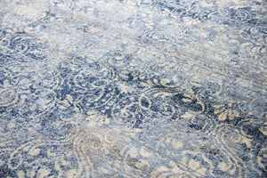 Alora Decor Euphoria Transitional Blue & Ivory Damask Rug — Distressed New Zealand Wool, Plush, Hand‑Finished Elegance 8' x 10' 00600612000520810