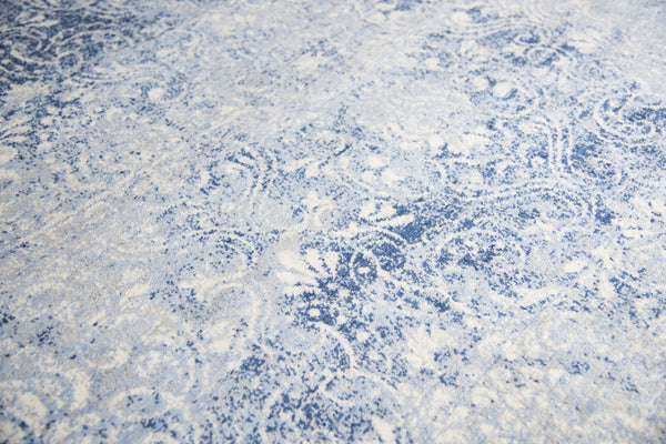 Alora Decor Euphoria Blue Runner Rug - Transitional Damask In Distressed Blues & Ivory, 100% Nz Wool Luxury 2'6" x 8' 00600612000522608