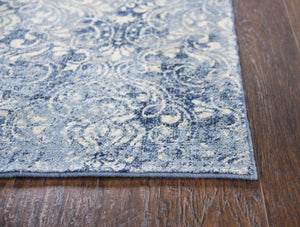 Alora Decor Euphoria Transitional Blue & Ivory Damask Rug — Distressed New Zealand Wool, Plush, Hand‑Finished Elegance 8' x 10' 00600612000520810