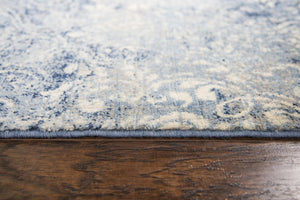 Alora Decor Euphoria Blue Runner Rug - Transitional Damask In Distressed Blues & Ivory, 100% Nz Wool Luxury 2'6" x 8' 00600612000522608