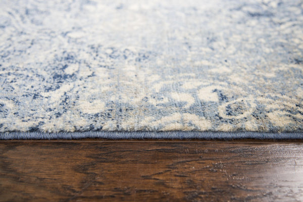 Alora Decor Euphoria Transitional Blue & Ivory Damask Rug — Distressed New Zealand Wool, Plush, Hand‑Finished Elegance 8' x 10' 00600612000520810