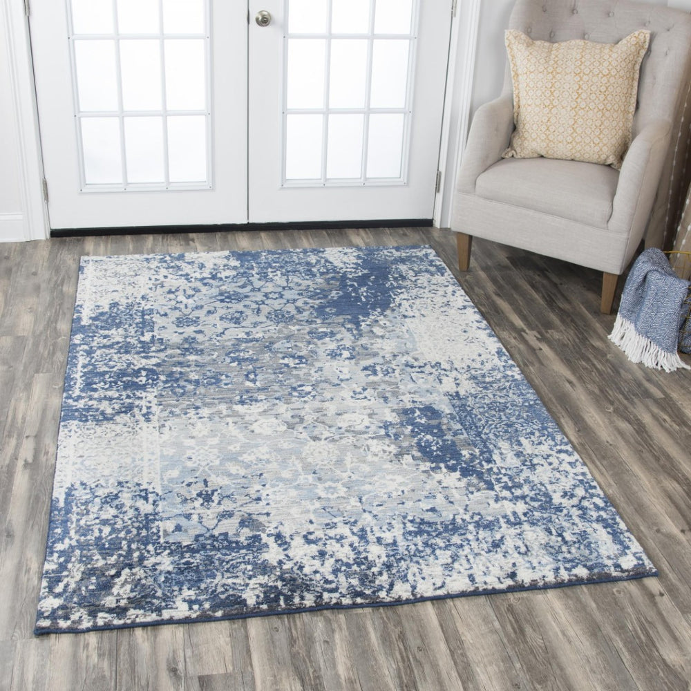 Alora Decor Euphoria Plush New Zealand Wool Rug With Distressed Blue Floral Motif For Contemporary Spaces 3' x 5' 00600612100090305