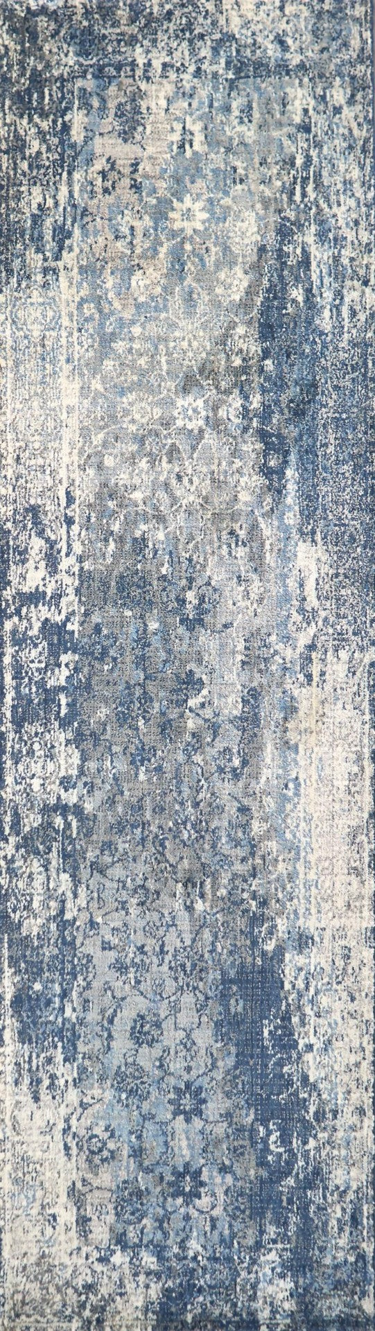 Alora Decor Euphoria Blue Runner Rug With Distressed Floral Motif In Blue Gray White, New Zealand Wool Luxury 2'6" x 8' 00600612100092608