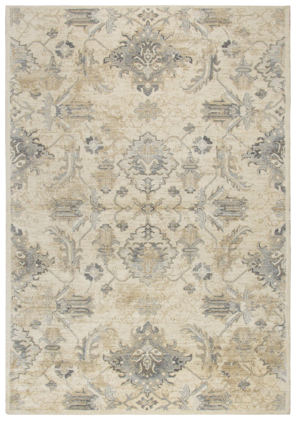 Alora Decor Euphoria Hand-Washed New Zealand Wool Rug With Faded Medallion, Low Pile, Vintage Beige-Gray Charm 8' x 10' 00600612300040810
