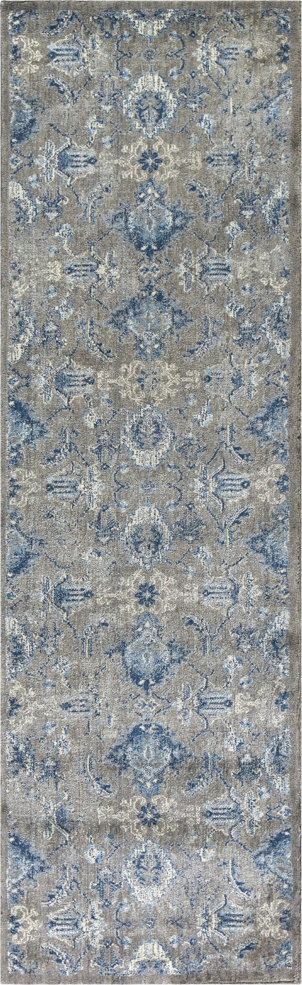 Alora Decor Euphoria Hand-Washed New Zealand Wool Runner With Cool Blue Medallions On Versatile Gray Field, Durable Elegance 2'6" x 10' 006006124DR002610