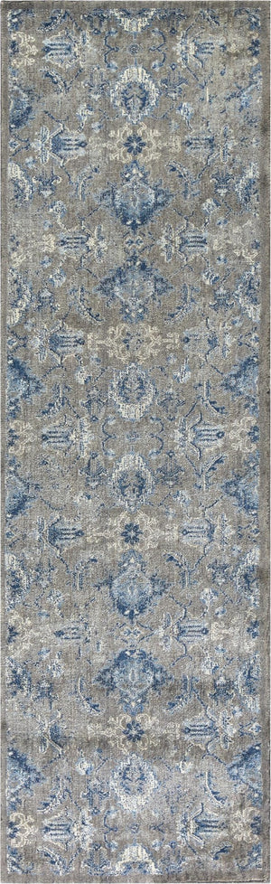 Alora Decor Euphoria Hand-Washed New Zealand Wool Runner With Cool Blue Medallions On Versatile Gray Field, Durable Elegance 2'6" x 10' 006006124DR002610