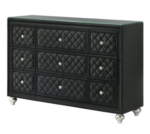 English Elm 1pc Cameo 5-Drawer Chest Velvet Tufted Front with Faux Crystal Knobs Gray Wood Finish, Stylish Storage Black 63 L x 18.1 W x 37.8 H B2741P329290