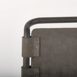 Mercana Berbick Dining Chair – Industrial-Modern Design with Top-Grain Leather & Sturdy Iron Frame, Pre-assembled Brown Seude (Gray Tones)| Black Metal 69275