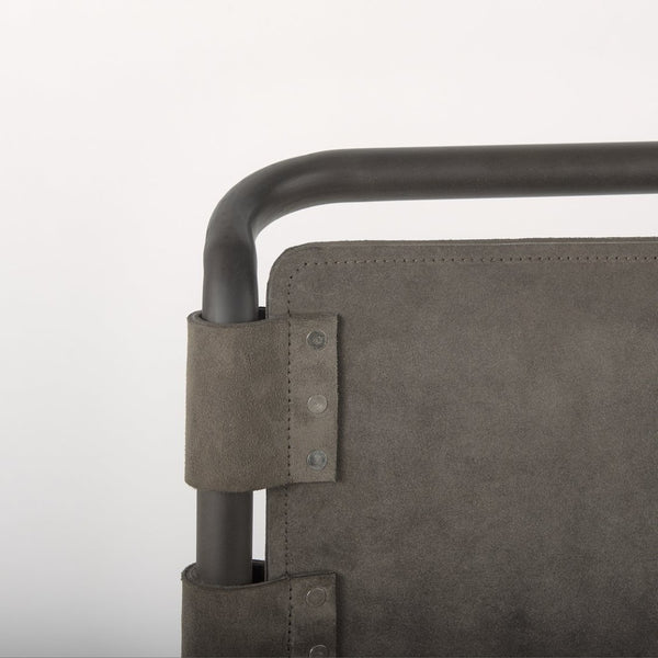 Mercana Berbick Dining Chair – Industrial-Modern Design with Top-Grain Leather & Sturdy Iron Frame, Pre-assembled Brown Seude (Gray Tones)| Black Metal 69275