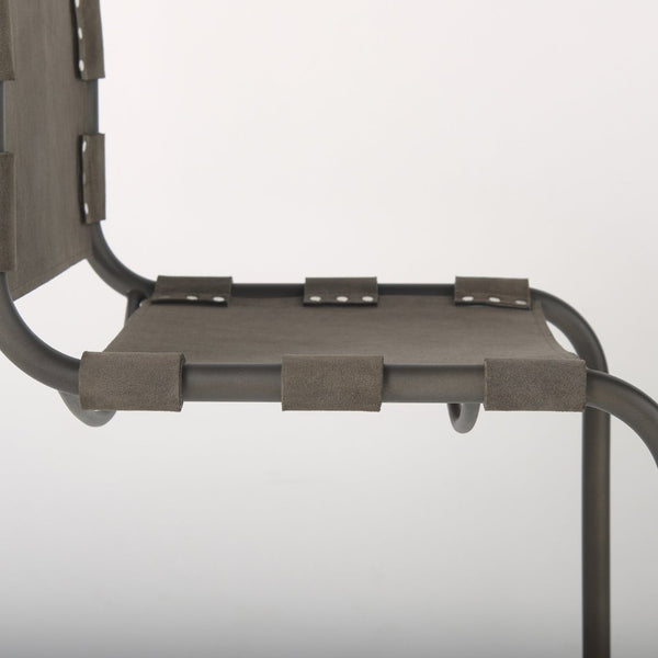 Mercana Berbick Dining Chair – Industrial-Modern Design with Top-Grain Leather & Sturdy Iron Frame, Pre-assembled Brown Seude (Gray Tones)| Black Metal 69275