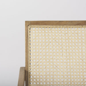 Mercana Donna Elegant Solid Wood Dining Chair with Woven Back and Cushioned Seat for Timeless Style Light Brown Wood | Cane Back | Beige Upholstery 69933