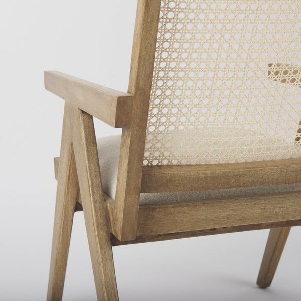 Mercana Donna Elegant Solid Wood Dining Chair with Woven Back and Cushioned Seat for Timeless Style Light Brown Wood | Cane Back | Beige Upholstery 69933