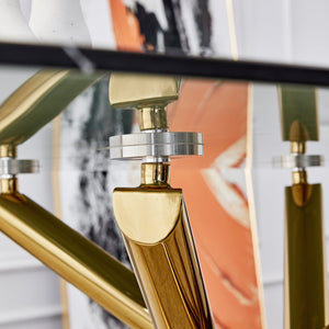 English Elm 63"x35.4" Luxurious Marble-Patterned Tempered Glass Dining Table with Gold Fork Legs, Scratch-Resistant Elegance Black+Gold W1151S03298