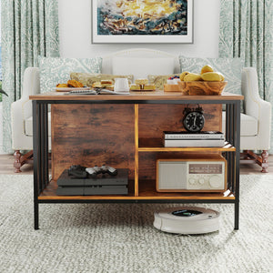 English Elm Farmhouse Lift Top Coffee Table With Hidden Storage - Adjustable Height Centerpiece For Modern Living T2398P354183