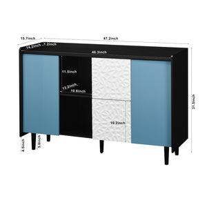 English Elm Sideboard Buffet Cabinet - Modern Black & Blue Storage Solution With Drawers For Dining & Kitchen Decor W409P176594-GIGA
